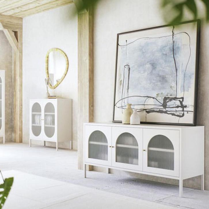 *WOONWINKEL* Kare Design Naxos Tv-meubel Met Ribbelglas Off, Huis en Inrichting, Kasten | Televisiemeubels, Nieuw, Verzenden