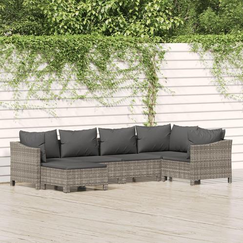 vidaXL 6-delige Loungeset met kussens poly rattan grijs, Tuin en Terras, Tuinsets en Loungesets, Loungeset, Nieuw, Rotan, Verzenden