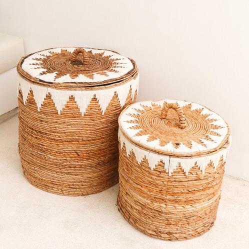 Wasmand met deksel Handgeweven van bananenvezel EMPAT Grote, Huis en Inrichting, Woonaccessoires | Wanddecoraties, Nieuw, Verzenden