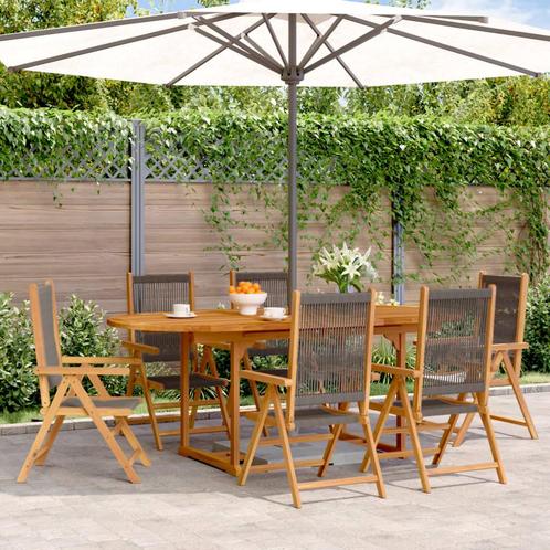 vidaXL 7-delige Tuinset polypropeen en massief hout grijs, Tuin en Terras, Tuinsets en Loungesets, Tuinset, Nieuw, Hardhout, Verzenden