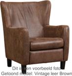 Donkergrijze leren landelijke oorstoels - poot hout zwart -, Huis en Inrichting, Fauteuils, Klassiek, Nieuw, Ophalen of Verzenden