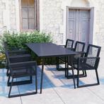 vidaXL 7-delige Tuinset PVC-rattan zwart, Kunststof, Verzenden, 6 zitplaatsen, Nieuw