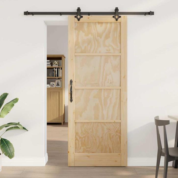 vidaXL Schuifdeur Naturel en zwart 83 x 211 cm, Doe-het-zelf en Verbouw, Deuren en Horren, Nieuw, Verzenden
