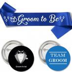 Groom to Be set met sjerp en buttons blauw zwart 14-delig, Hobby en Vrije tijd, Feestartikelen, Verzenden, Nieuw, Feestartikel