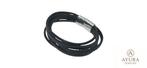 Leren heren armband met roestvrijstalen sluiting, Verzenden, Nieuw, Zwart, Leer