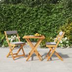 vidaXL 3-delige Bistroset inklapbaar met kussens massief, Tuin en Terras, Verzenden, Nieuw, Hout, 3 zitplaatsen
