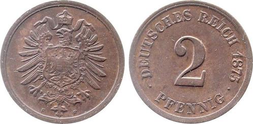 Duitsland 2 Pfennig 1875 F fast praegefrisch J 002, Postzegels en Munten, Munten | Europa | Niet-Euromunten, Verzenden