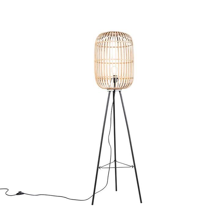 Landelijke vloerlamp zwart met rotan - Manila, Huis en Inrichting, Lampen | Vloerlampen, Nieuw, Overige materialen, 100 tot 150 cm