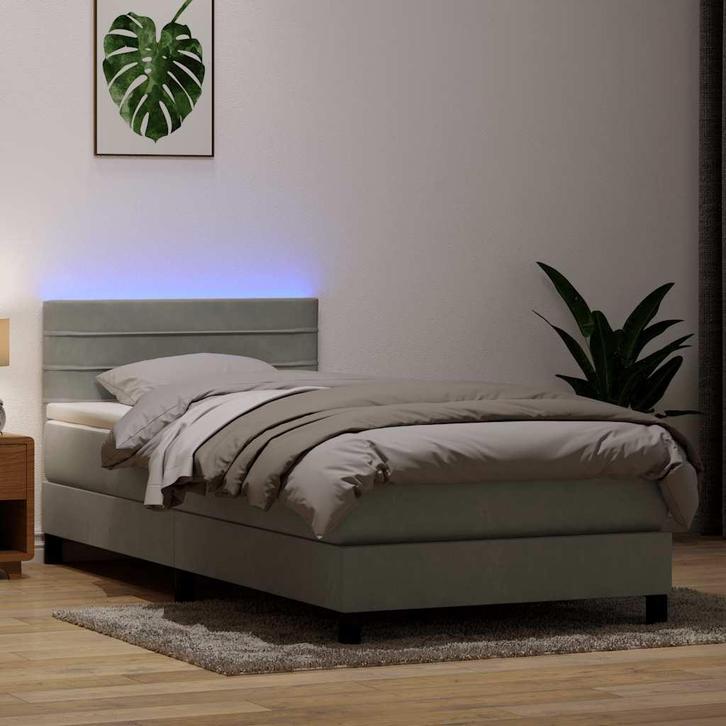 vidaXL Boxspring met matras en LED fluweel lichtgrijs 90x210, Huis en Inrichting, Slaapkamer | Bedden, Grijs, Nieuw, Stof, Verzenden