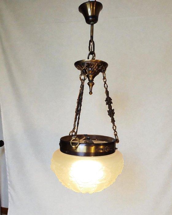 Plafondlamp - Brons, Messing, Kristal - midden van de, Antiek en Kunst, Curiosa en Brocante