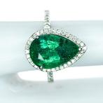 Ring Platina -  4.23ct. tw. Smaragd - Diamant -