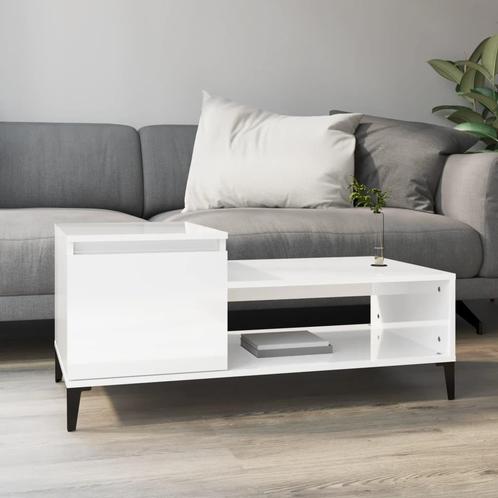 vidaXL Salontafel 100x50x45 cm bewerkt hout hoogglans wit, Huis en Inrichting, Tafels | Salontafels, 100 tot 150 cm, Nieuw, Overige houtsoorten