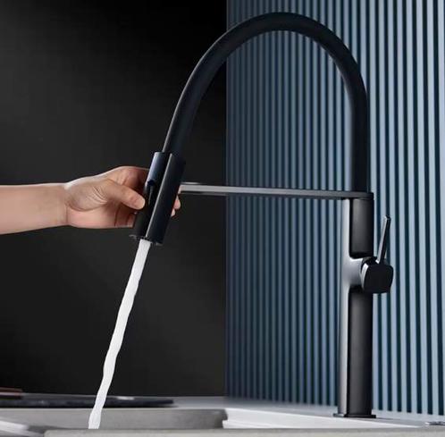 Zwarte Messing Keukenkraan met Uittrekbare Kop & Mengkraan, Doe-het-zelf en Verbouw, Sanitair, Nieuw, Verzenden