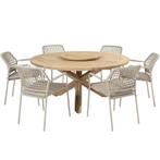 Barista Prado dining tuinset 160 cm rond 7 delig latte teak, Tuin en Terras, Tuinsets en Loungesets, Ophalen of Verzenden, Nieuw