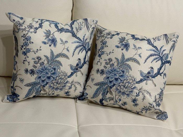 Elegante kussens Toile de Jouy bloemmotief azuurblauw,, Antiek en Kunst, Curiosa en Brocante