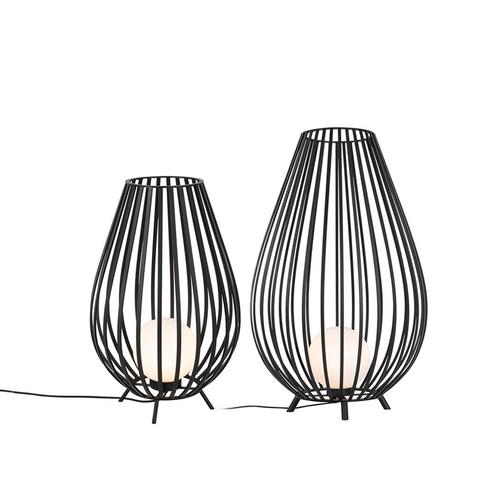 Set van vloerlampen zwart met opaal 110 cm en 70 cm - Angela, Huis en Inrichting, Lampen | Vloerlampen, Nieuw, Overige materialen