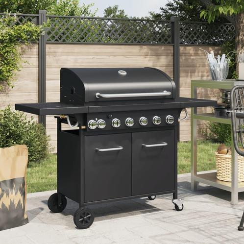 vidaXL Gasbarbecue met 7 branders gepoedercoat staal zwart, Tuin en Terras, Gasbarbecues, Nieuw, Verzenden