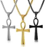 Heren ketting met Egyptische Ankh hanger goud, zilver of zwa, Sieraden, Tassen en Uiterlijk, Verzenden, Nieuw, Zilver, Overige materialen