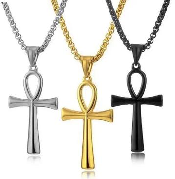 Heren ketting met Egyptische Ankh hanger goud, zilver of zwa beschikbaar voor biedingen