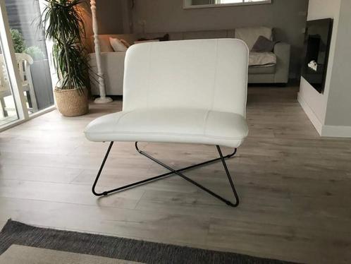 Leren fauteuil zonder armleuning met kruisframe - wit leer -, Huis en Inrichting, Fauteuils, 75 tot 100 cm, 75 tot 100 cm, Nieuw