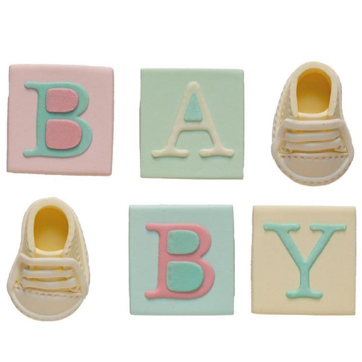 Suikerdecoratie Babyshower 3D 6st., Hobby en Vrije tijd, Taarten en Cupcakes maken, Nieuw, Verzenden