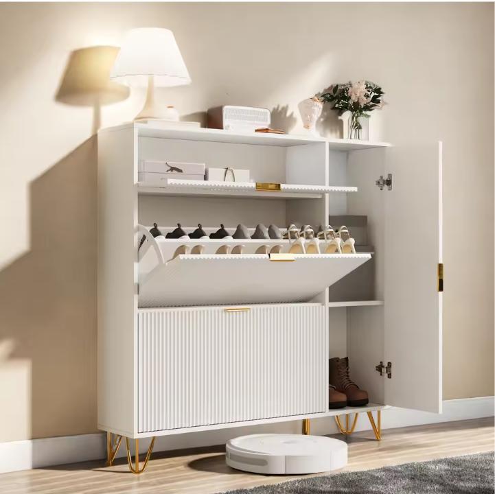 Witte Schoenenkast – 2 Kleplades met Zijvak voor Laarzen, Mo, Huis en Inrichting, Kasten | Ladekasten, Nieuw, Verzenden