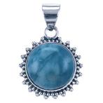 Zilveren Larimar edelsteen rond met kartelrand kettinghanger, Verzenden, Nieuw