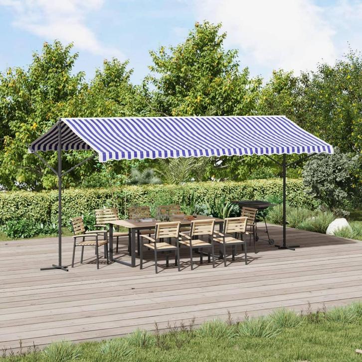 vidaXL Luifel vrijstaand 500x300 cm stof en staal blauw en, Tuin en Terras, Zonneschermen, Nieuw, Verzenden