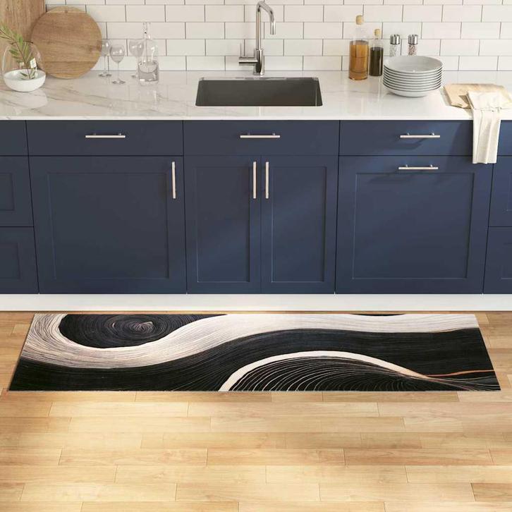 vidaXL Keuken Vloerkleed Art Deco Zwart 180 x 60 cm Fluweel, Tuin en Terras, Deurmatten, Nieuw, Verzenden