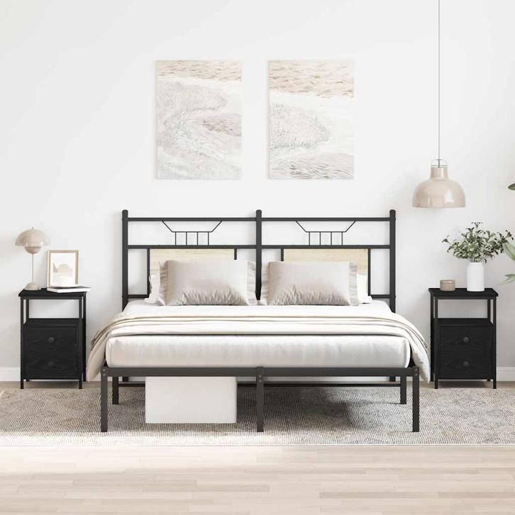 vidaXL Nachtkastjes 2 st 34x35,5x50 cm bewerkt hout zwart, Huis en Inrichting, Slaapkamer | Nachtkastjes, Nieuw, Hout, Verzenden