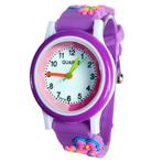 Fako - Kinderhorloge - 3D - Bloemetjes - Paars, Sieraden, Tassen en Uiterlijk, Horloges | Kinderen, Verzenden, Nieuw