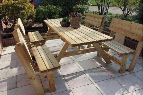 Rockwood® Picknicktafel Massief Grenen Easy Sit 2.40m    met, Tuin en Terras, Picknicktafels, Nieuw, Hout, Rechthoekig, Ophalen of Verzenden