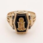 Zonder Minimumprijs - Ring - 10 kt. Geel goud Onyx - Emaille, Nieuw