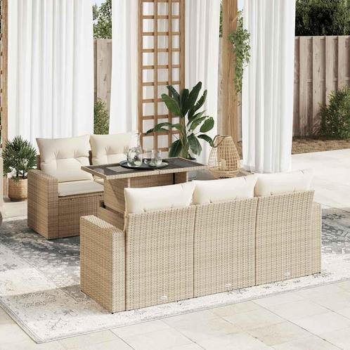 vidaXL 6-delige Loungeset met kussens poly rattan beige, Tuin en Terras, Tuinsets en Loungesets, Loungeset, Nieuw, Rotan, Verzenden
