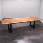 Boomstamtafel, Eettafel 310x110 massief hardhout, metaalpoot, Huis en Inrichting, Overige houtsoorten, Robuust Modern, 100 tot 150 cm