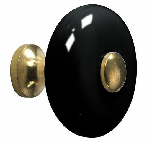 Meubelknop Lara porselein 34mm zwart/messing ongelakt, Doe-het-zelf en Verbouw, Hang- en Sluitwerk, Nieuw, Ophalen of Verzenden