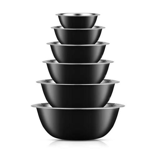 Set Roestvrijstalen Keukenmengkommen - Zwart - 6 Stuks, Huis en Inrichting, Woonaccessoires | Schalen en Manden, Verzenden