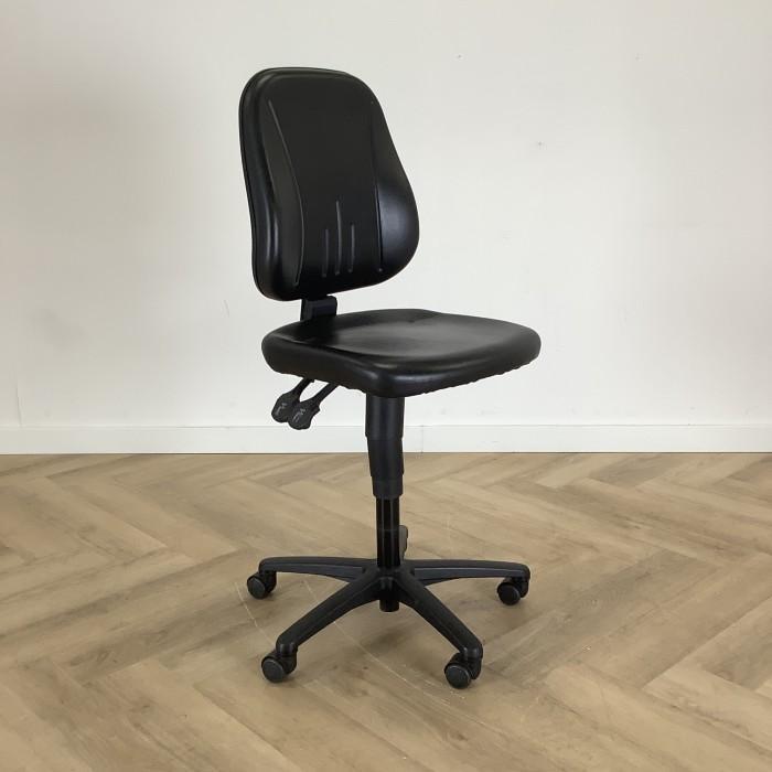 Tweedehands werkplaats verstelbare stoel, zwart skai leder, Huis en Inrichting, Bureaustoelen, Bureaustoel, Zwart, Gebruikt, Ergonomisch