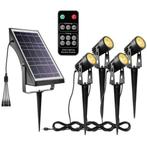 Solar LED tuinspots Double Twins met 4 spots en los zonnepan, Tuin en Terras, Buitenverlichting, Nieuw, Minder dan 50 watt, Rvs