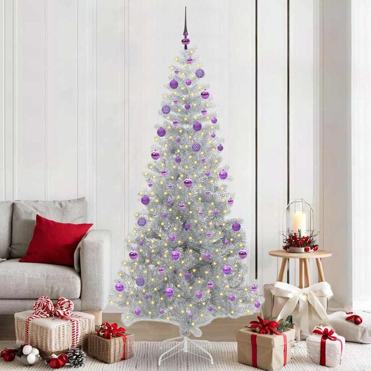 vidaXL Kerstboom met 300 LED met standaard Zilver 210 cm PET, Diversen, Kerst, Nieuw, Verzenden
