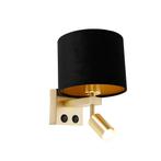 Wandlamp messing met leeslamp en kap 18 cm zwart - Brescia, Nieuw, Overige materialen, Modern