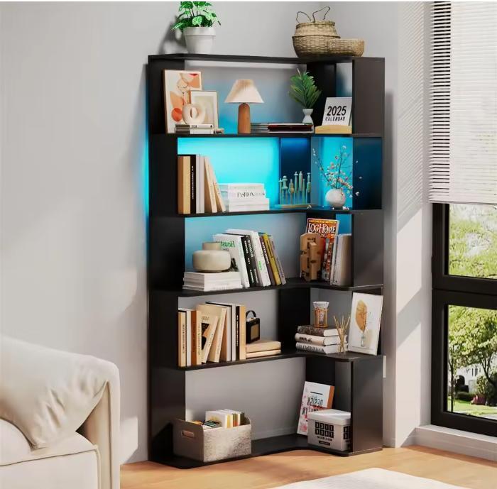 Hoekboekenkast 5 Lagen – Open Wandkast met LED Verlichting, Huis en Inrichting, Kasten | Boekenkasten, Nieuw, Verzenden