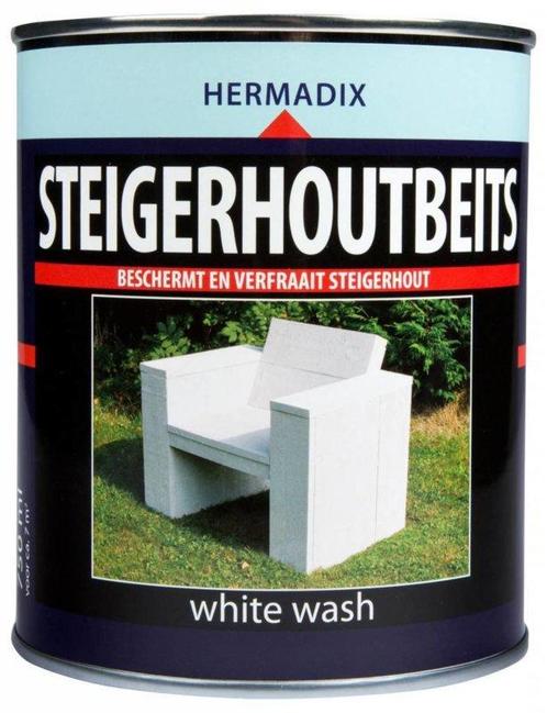 Hermadix Steigerhoutbeits - Schelpenwit - 0,75 liter, Doe-het-zelf en Verbouw, Verf, Beits en Lak, Beits, Wit, Nieuw, Minder dan 5 liter