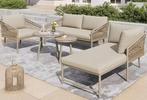Loungeset Touw – Bank, Stoel, Fauteuil & 2 Tafels, Kussens, Tuin en Terras, Tuinsets en Loungesets, Verzenden, Nieuw