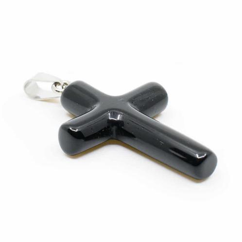 Edelsteenhanger Kruis Obsidiaan (45 mm), Sieraden, Tassen en Uiterlijk, Kettinghangers, Nieuw, Verzenden
