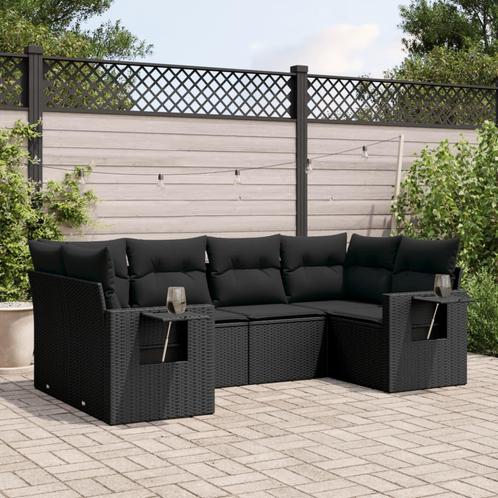 vidaXL 6-delige Loungeset met kussens poly rattan zwart, Tuin en Terras, Tuinsets en Loungesets, Loungeset, Nieuw, Rotan, Verzenden