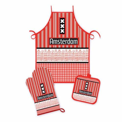 3 delige Keukenset Amsterdam gevels rood/zwart, Kleding | Heren, Schoenen, Nieuw, Ophalen of Verzenden