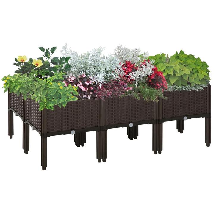 TRUUSK Verhoogd Bloembed Rattan-Look 6-delig - Met Afvoergat, Tuin en Terras, Bloembakken en Plantenbakken, Nieuw, Verzenden