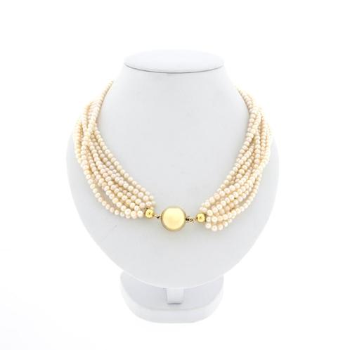 Parel collier met gouden slot | 41 cm (vintage, sierslot), Sieraden, Tassen en Uiterlijk, Kettingen, Overige kleuren, Gebruikt