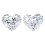 2 pcs Diamant  (Natuurlijk)  - 2.04 ct - Hart - D, Nieuw